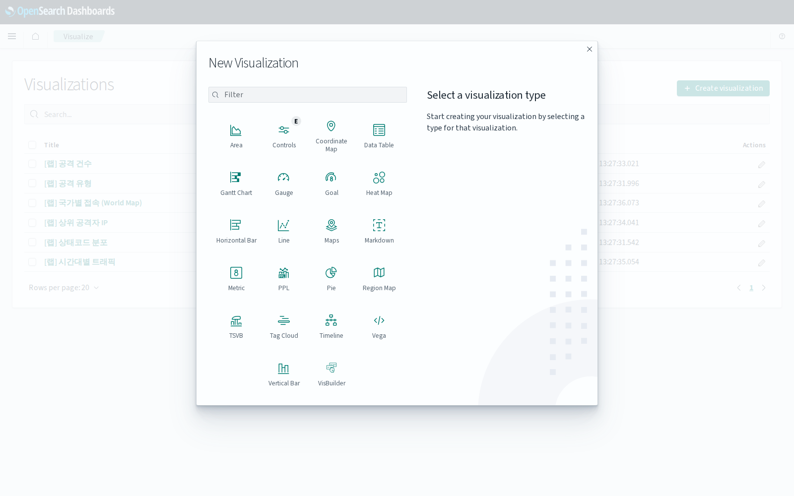 New Visualization 타입 갤러리